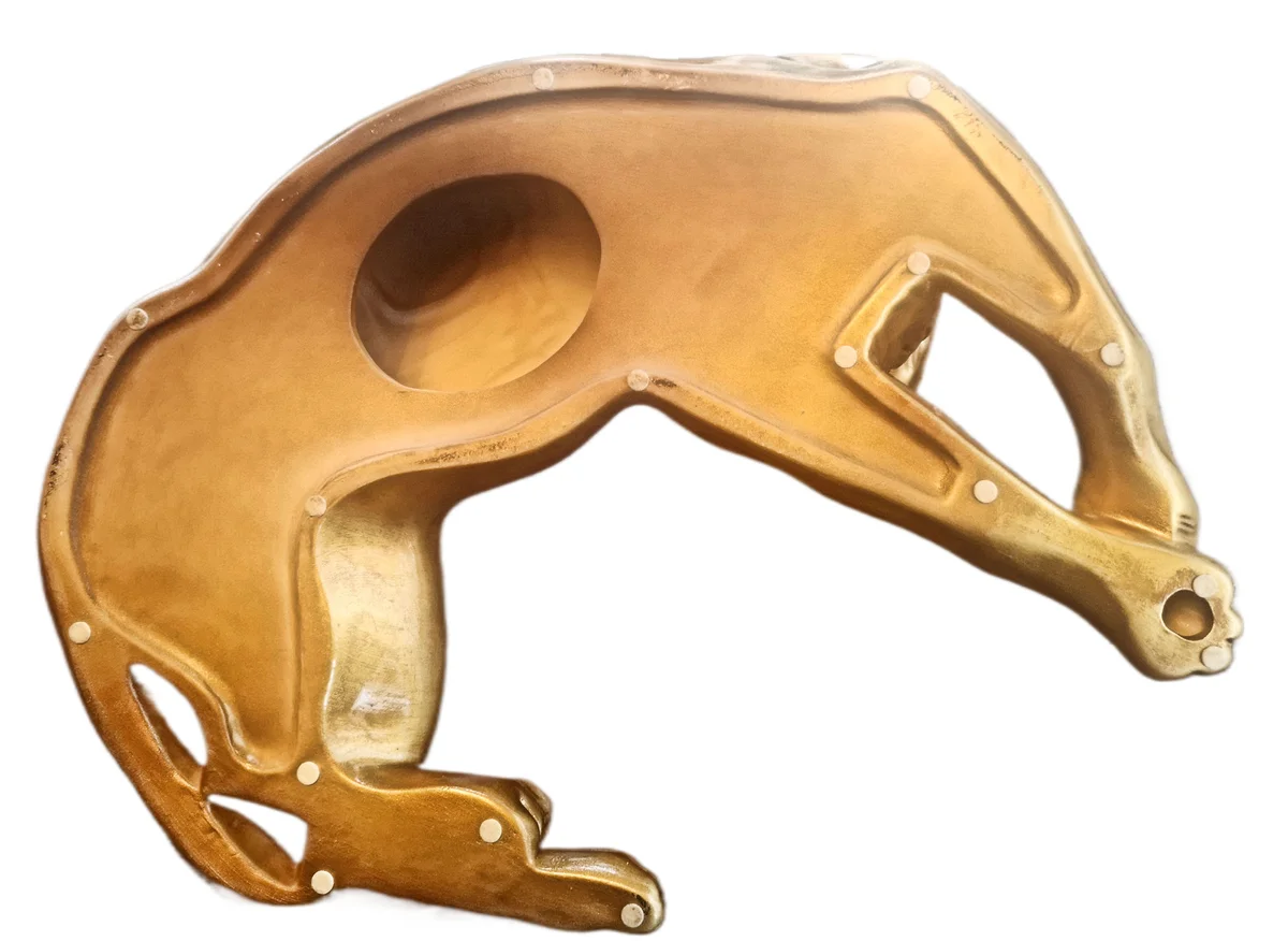 Vergoldeter Keramik-Panther liegend – Valle d’Oro Patchi, Italien, 80er Jahre Boho Chic Dekofigur