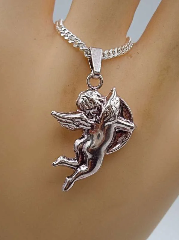 Wunderschöner 925 Silber Amor Liebes Anhänger mit 925 Silber Panzerkette