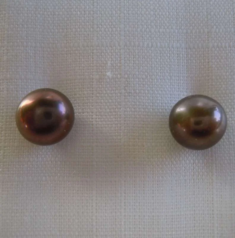 Paar Ohrstecker Süßwasser Zuchtperle 935 Silber  #12/ 5-6 mm / goldbraun 2