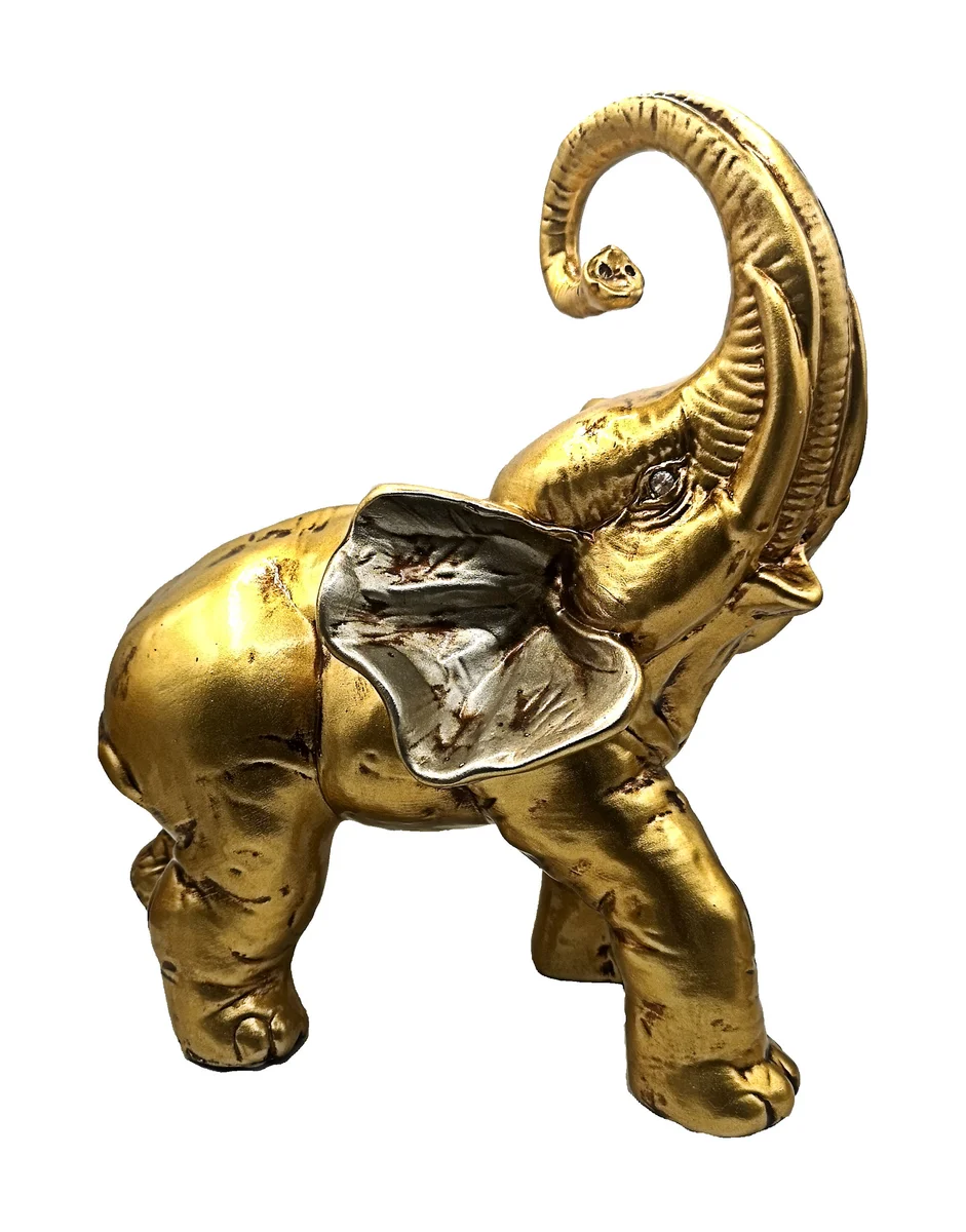 Vergoldeter Keramik Elefant Valle d’Oro Patchi – 80er Jahre Boho Chic Dekofigur mit Kristallaugen