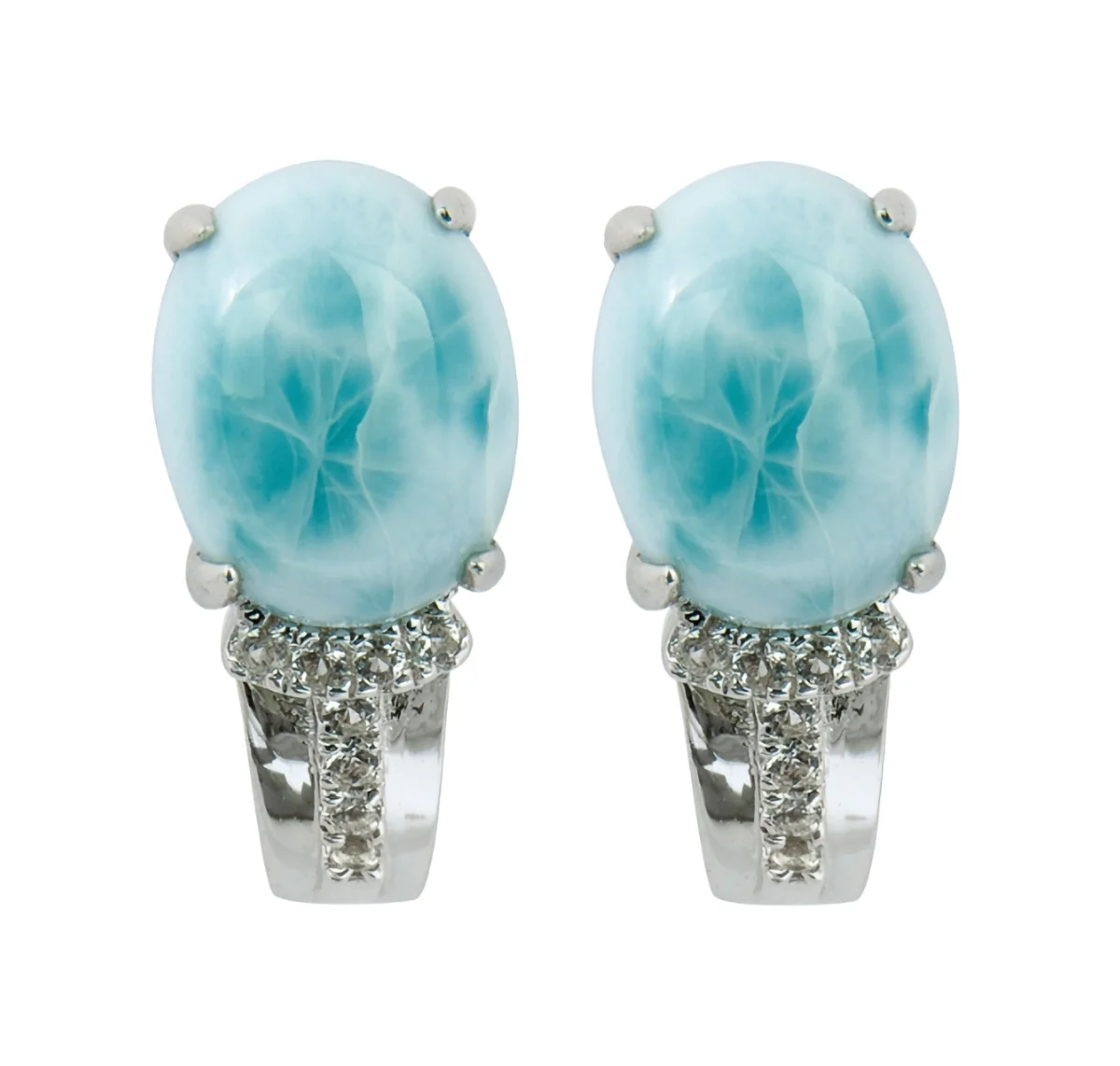 925 Silber Ohrringe mit Larimar und weißen Natur Topasen  (2)