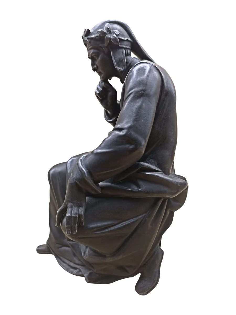 Antike Skulptur „Der nachdenkliche Dante“ nach Jerónimo Suñol – Zinkguss ca. 21 cm