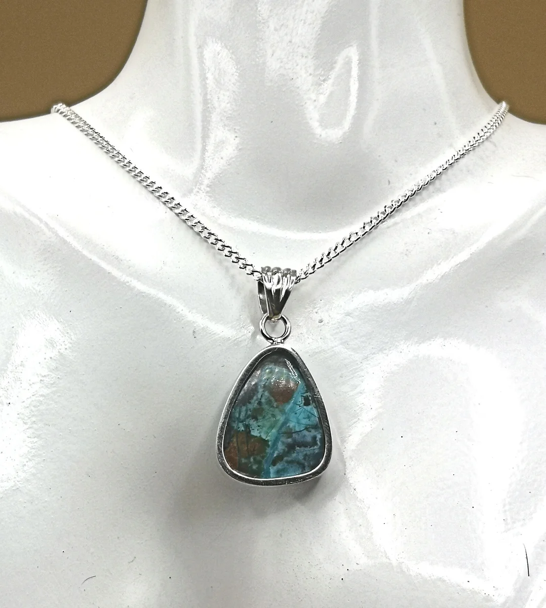 Unglaublicher Atacama Opal gefaßt in Silber + Panzerkette