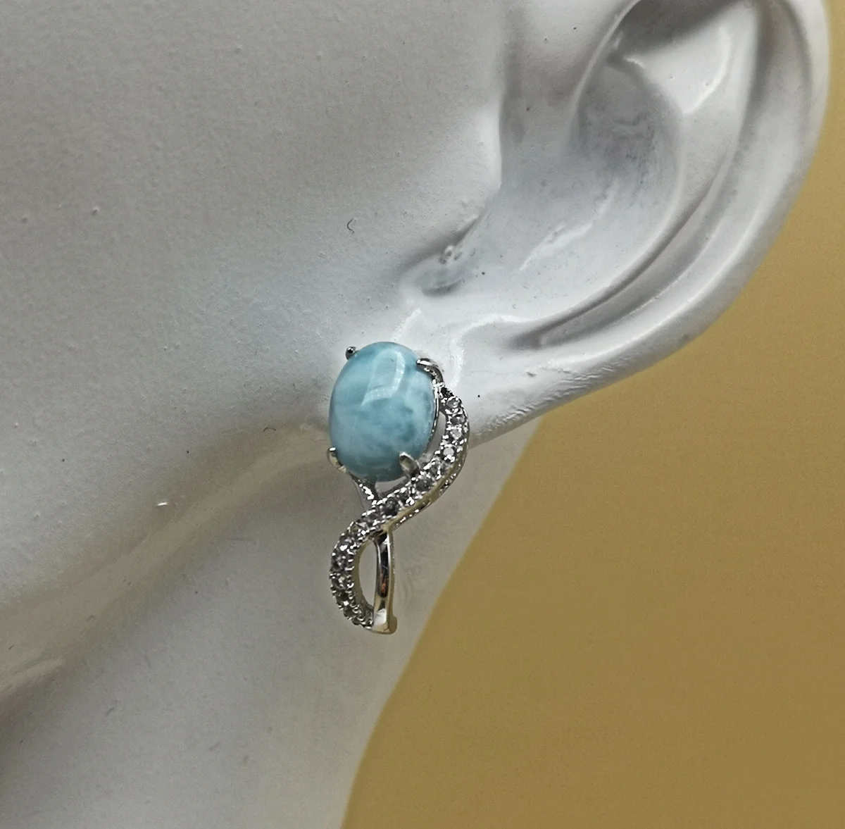 925 Silber Ohrringe mit Larimar und weißen Natur Topasen