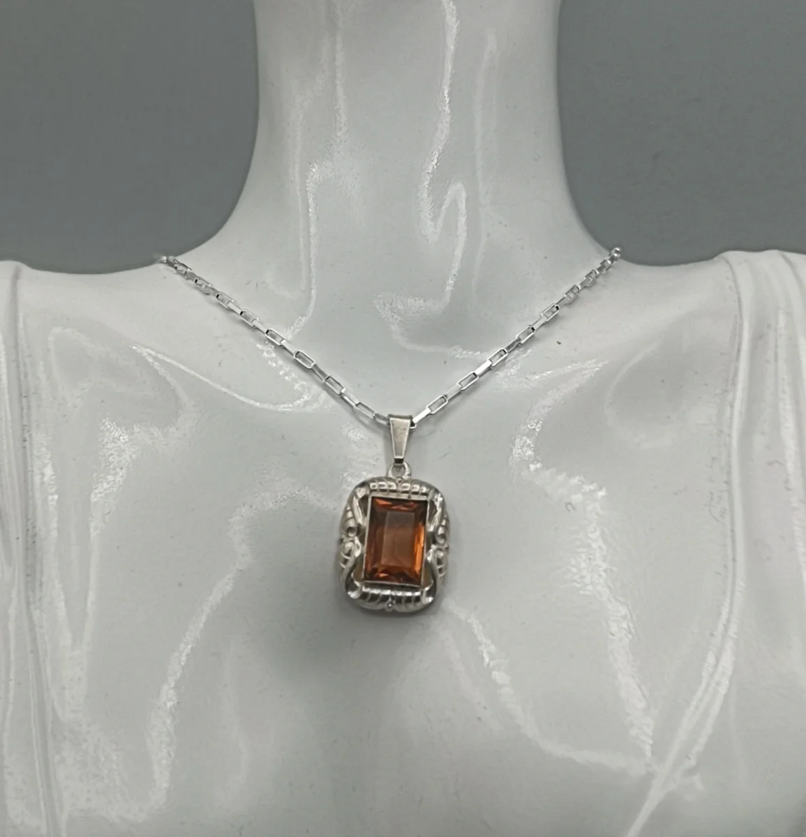 900 Silber ART DECO Anhänger mit Citrin an Kette um 1920