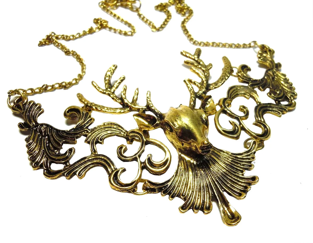 Hirsch Geweih Kette Collier Dirndl Tracht Oktoberfest Heimatfest Wasen Gold