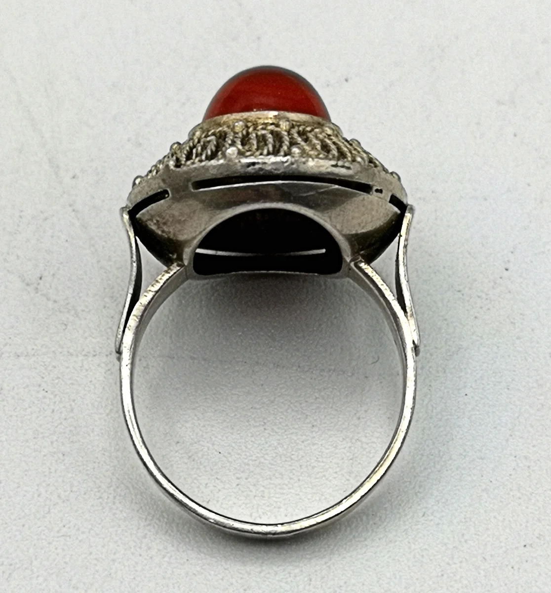Prächtiger 800 Silber Karneol Jugendstil Cocktail Ring um 1910 RG 60