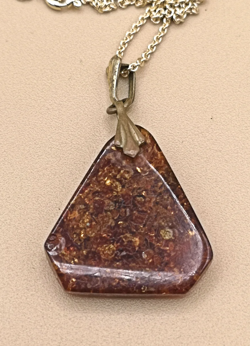 Baltischer ART DECO Bernstein Anhänger mit Kette Gold (3)
