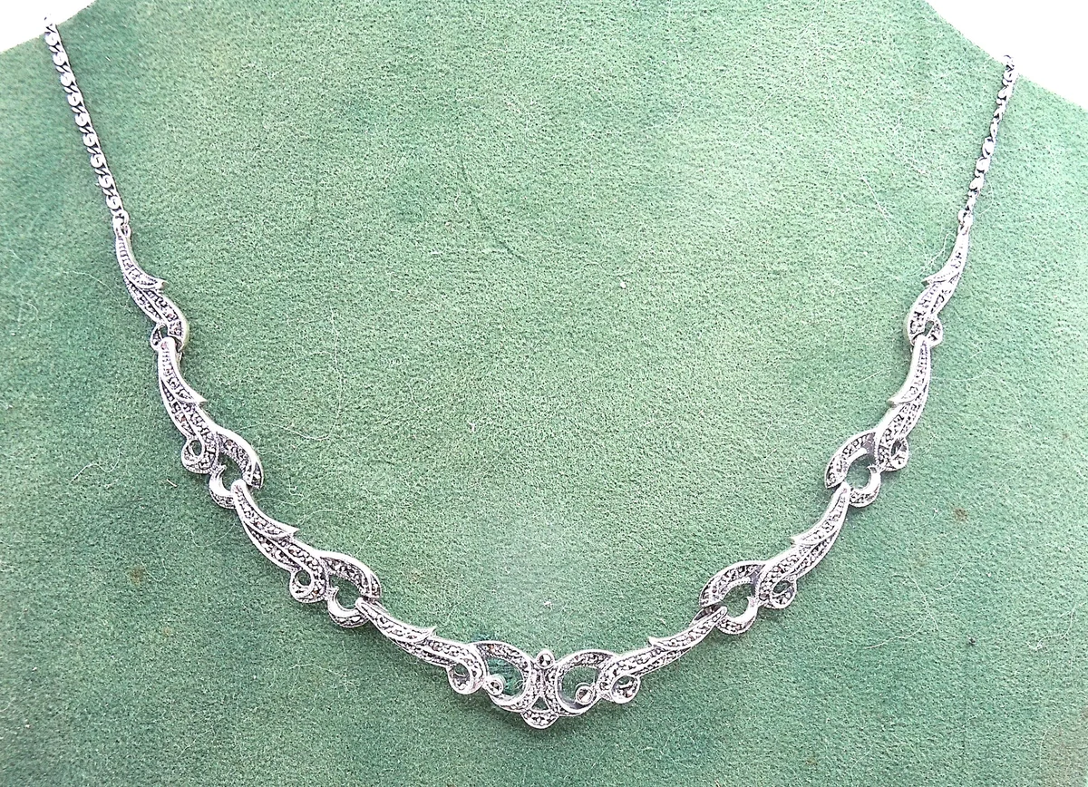 Wunderschönes 925 Silber Jugendstil Collier mit handgefaßten Markasiten