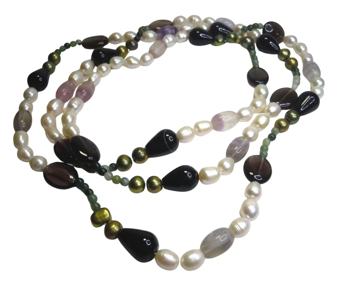 Langes Süßwasserperlen Collier 140 cm mit Amethyst & Peridot – Echte Perlenkette