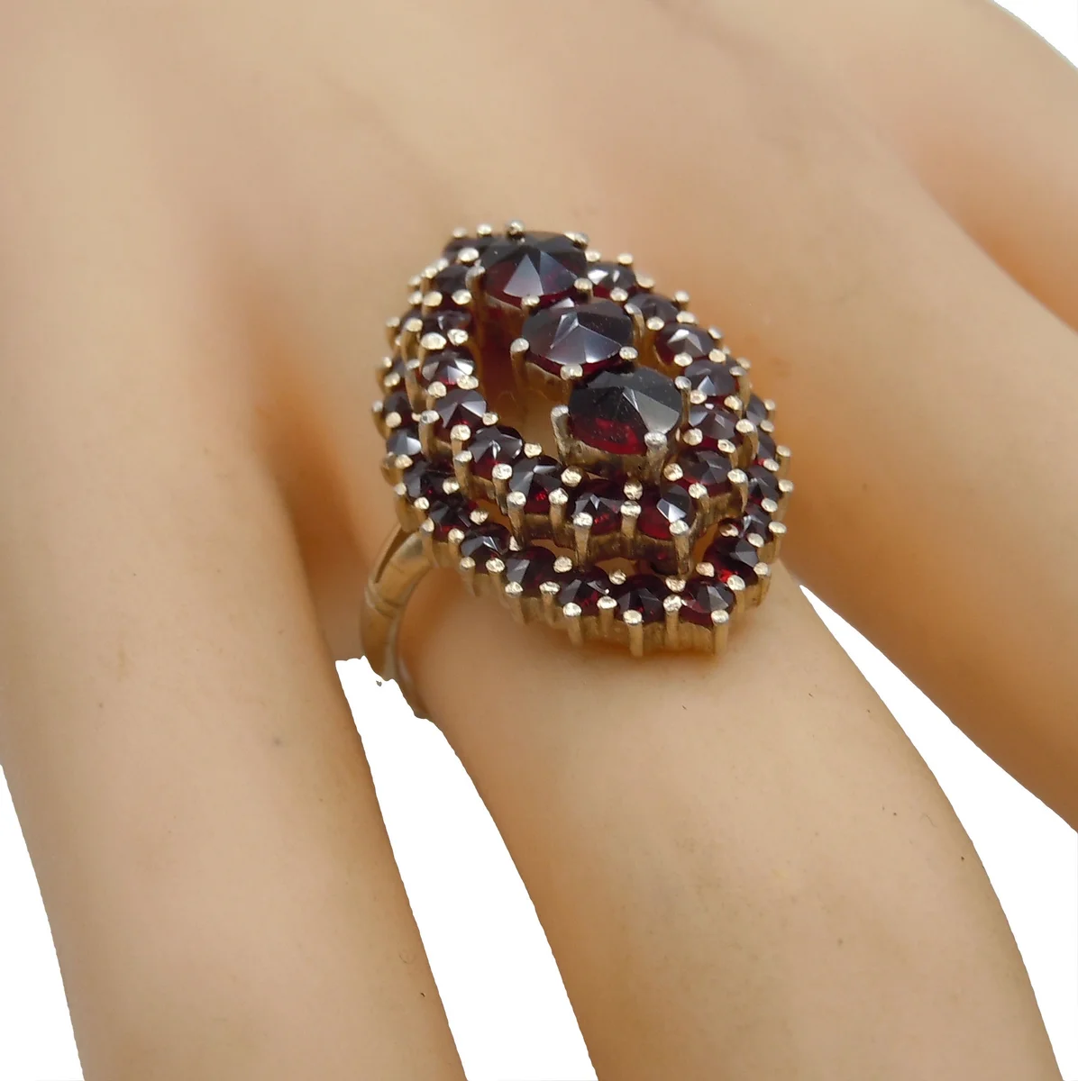 800 Silber Jugendstil Navette Ring mit Granat RG53