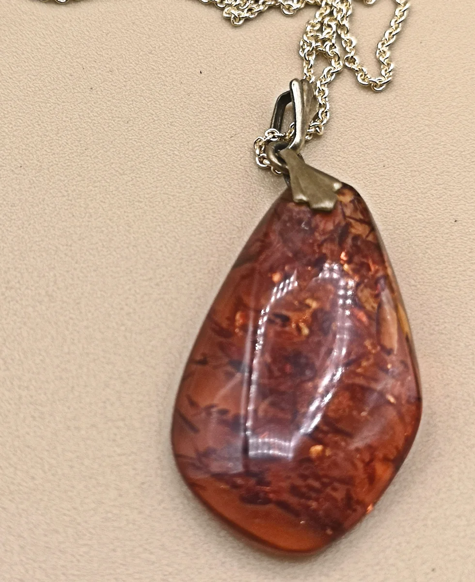 Baltischer ART DECO Bernstein Anhänger mit Kette Gold (4)