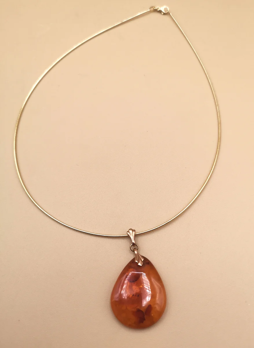 Baltischer ART DECO Bernstein Anhänger mit Kette Gold (5)