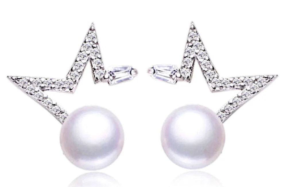 925 Sterling Silber Ohrstecker „White Star“ mit Zuchtperlen und Zirkonia