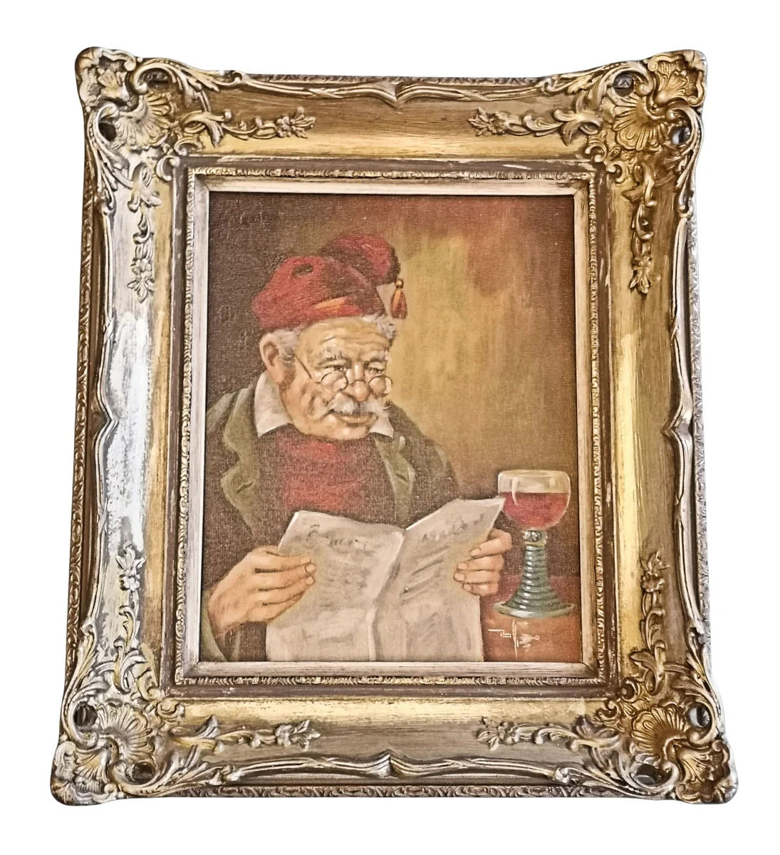 Handgearbeiteter Barock Bilderrahmen aus Holz – Goldrahmen 1950er mit Ölgemälde