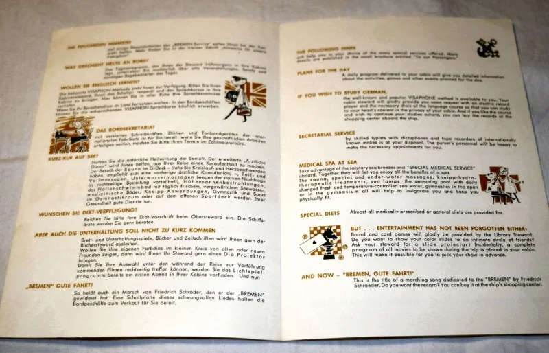 Info Bord Blatt der TS Bremen von 1965