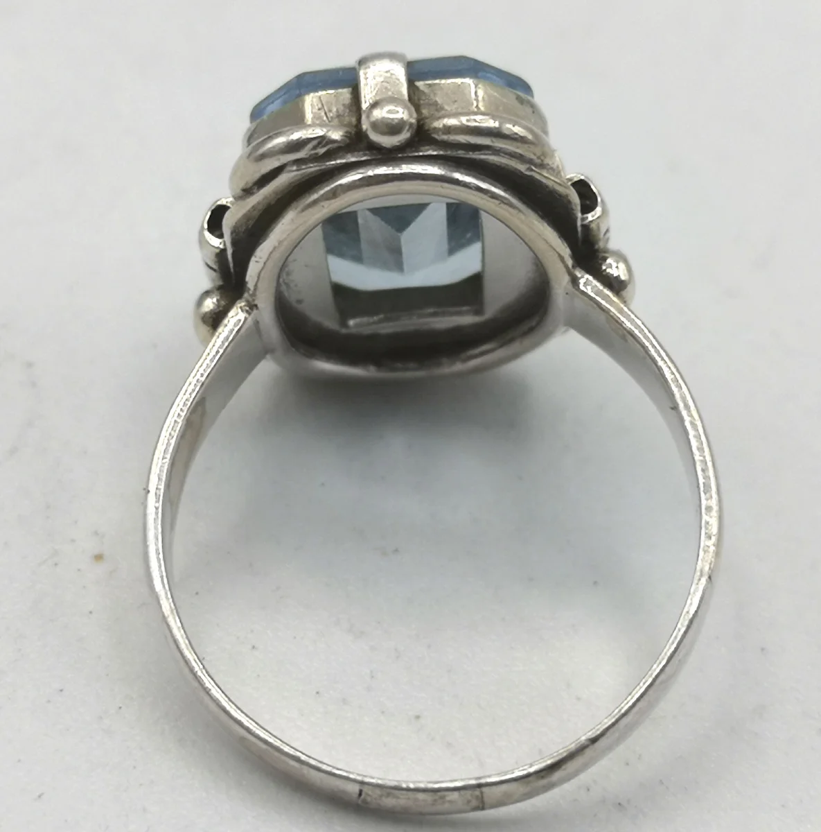 835 Silber ART DECO Ring mit Blautopas Pforzheim um 1930 RG57