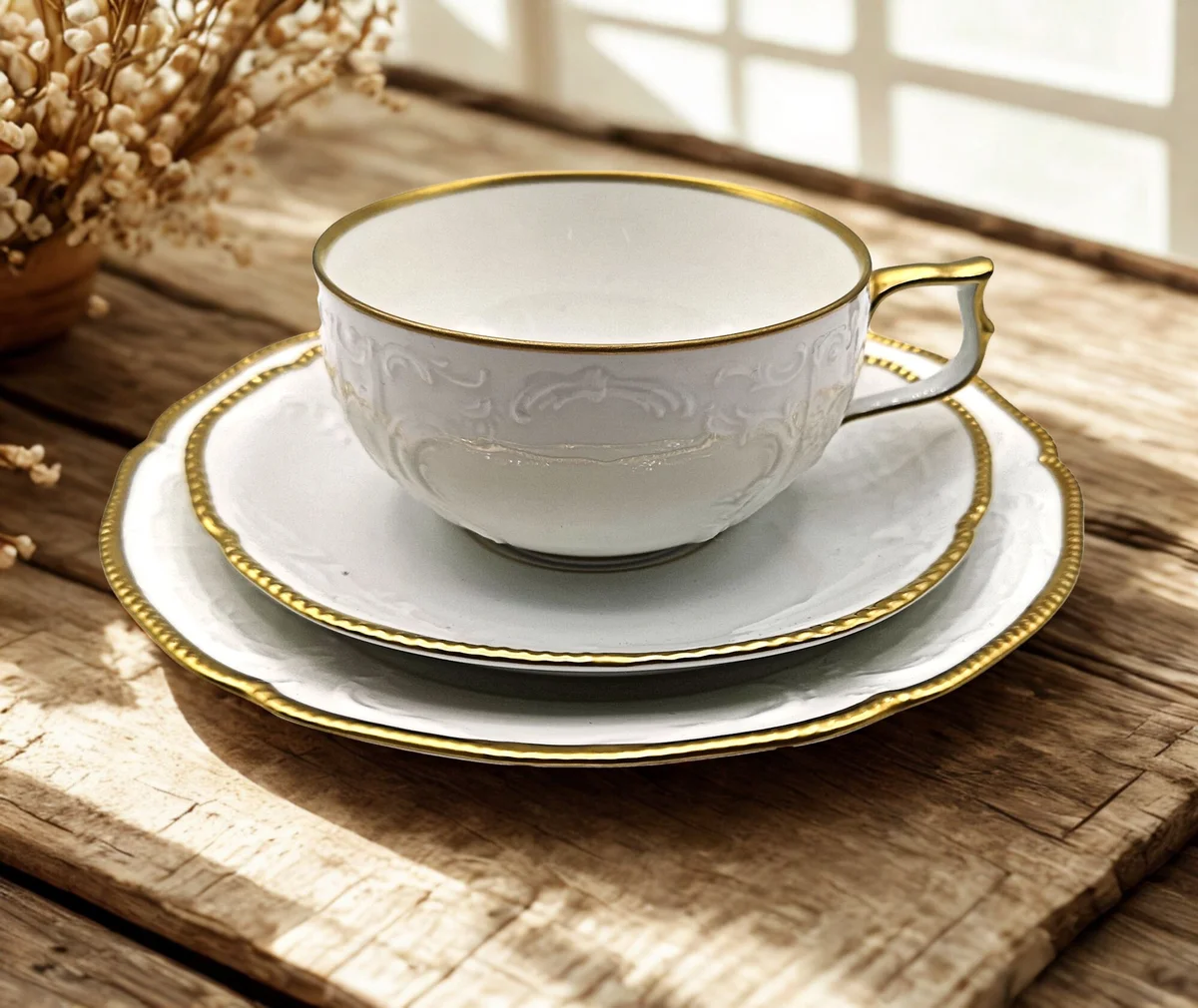 Rosenthal Sanssouci 3-teiliges Tee-Set mit Poliergoldband – Rokoko Porzellan