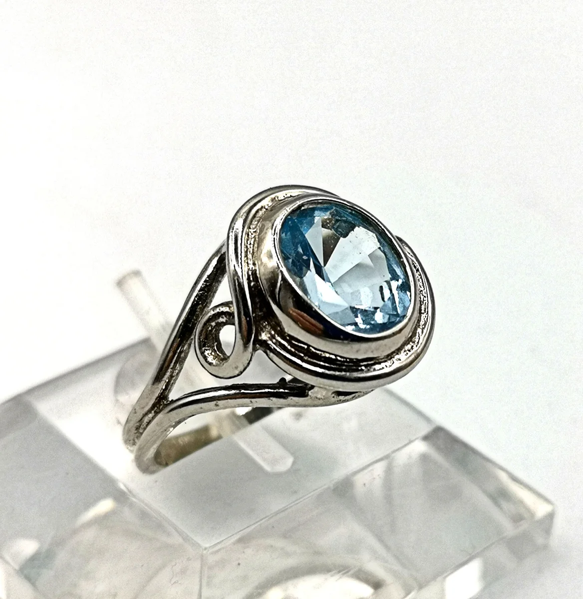 925 Silber ARTDECO Ring mit Blautopas Pforzheim um 1930 RG 55