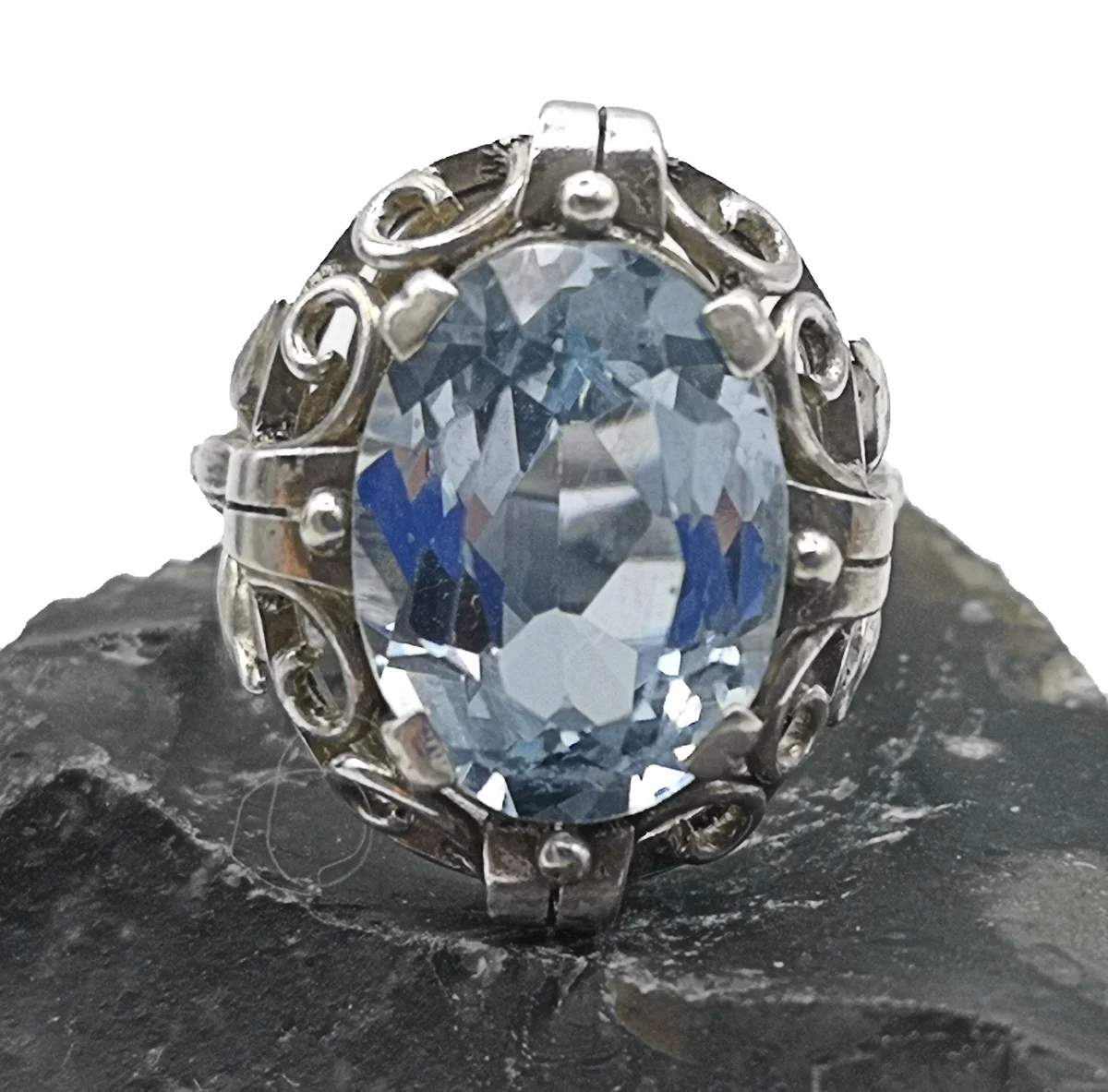 830 Silber Jugendstil Blautopas Ring Pforzheim um 1910 RG 55