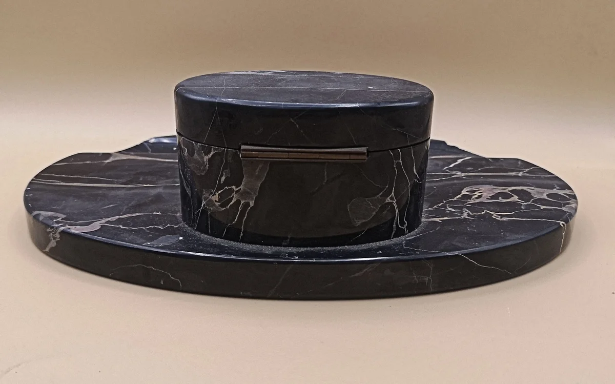 Nero Portoro Schreibtischgarnitur - Tintenfaß - Briefhalter - Löschwiege um 1920