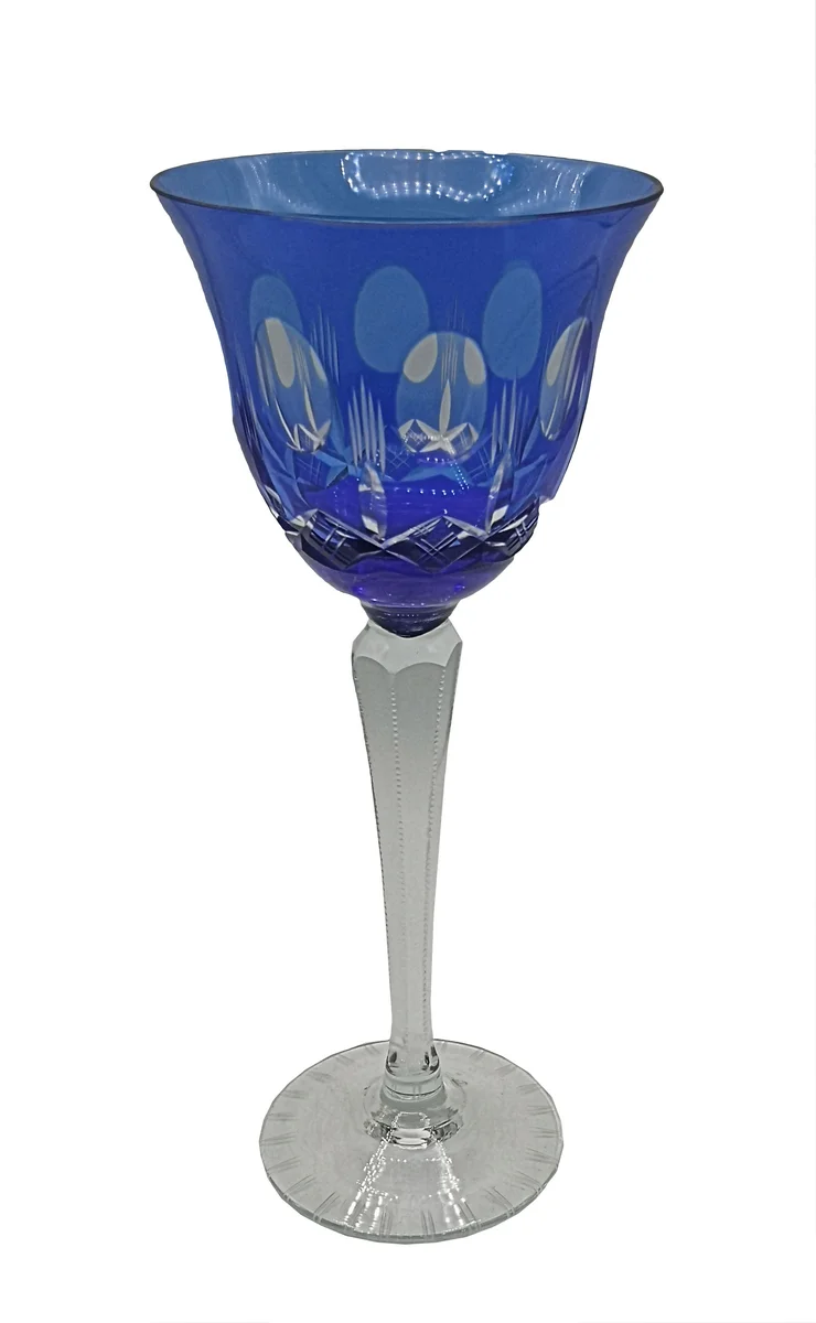 Antikglas Weinglas aus den 50er Jahren handgeschliffen blau