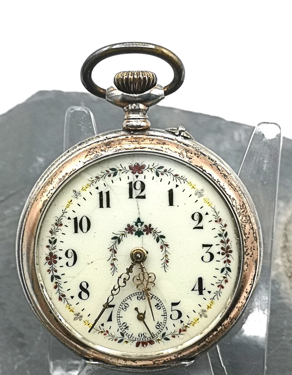 Silber Herren Taschenuhr  ca.1890 bis 1915 mit Blütenkranz