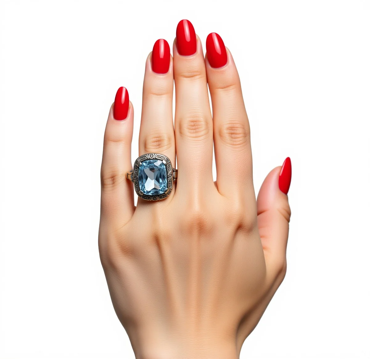 Art Déco Ring mit Blautopas – 835 Silber, handgefertigt aus Pforzheim, Größe 60