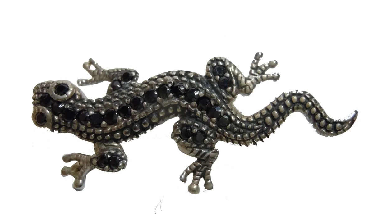 Jugendstil Silber Brosche mit Spinellen – Eidechse, 925er Silber, Handarbeit