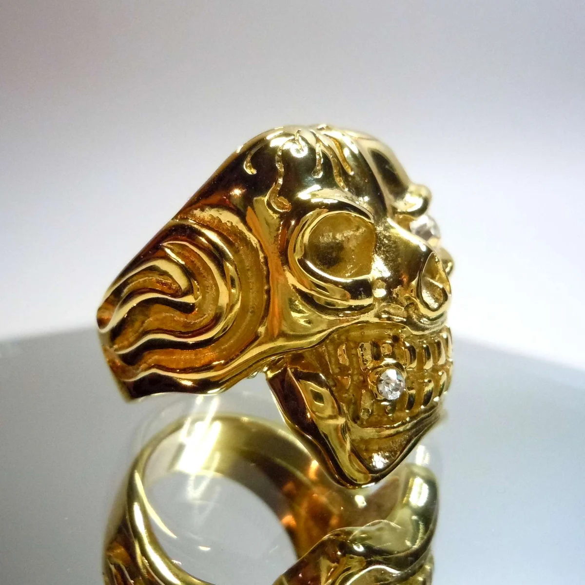 Hammer of Steel - sehr schwerer Totenkop Deadhead Skull Ring GOLD RG64