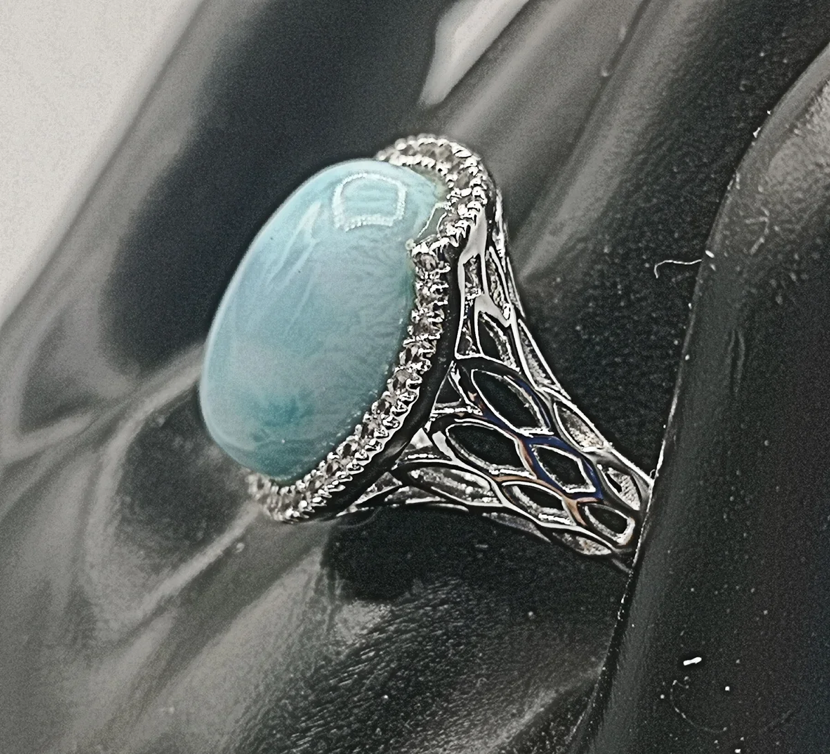 925 Silber Designer Ring mit Larimar und Topasen RG64