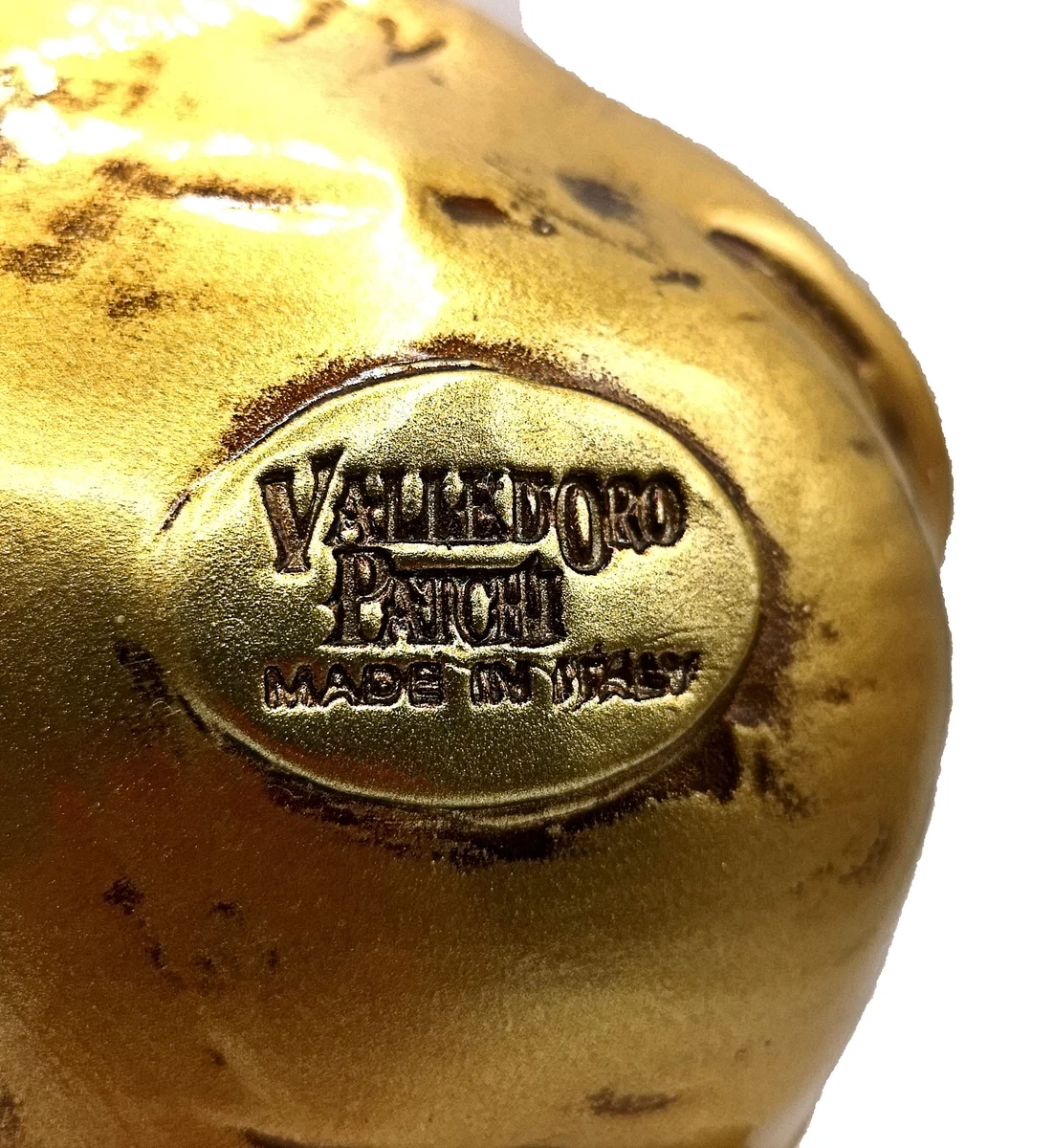 Vergoldeter Keramik Elefant Valle d’Oro Patchi – 80er Jahre Boho Chic Dekofigur mit Kristallaugen