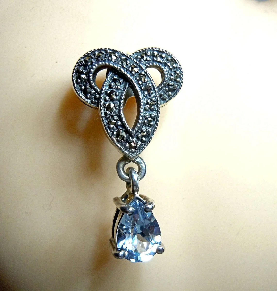 Elegante Jugendstil Ohrringe aus 925 Silber mit Aquamarin & Markasit – Handgefertigte Hängeohrringe