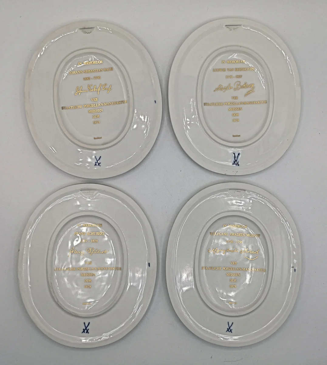 Meissen 4 Reliefplatten  Mozart- Schubert - Bach - Beethoven
