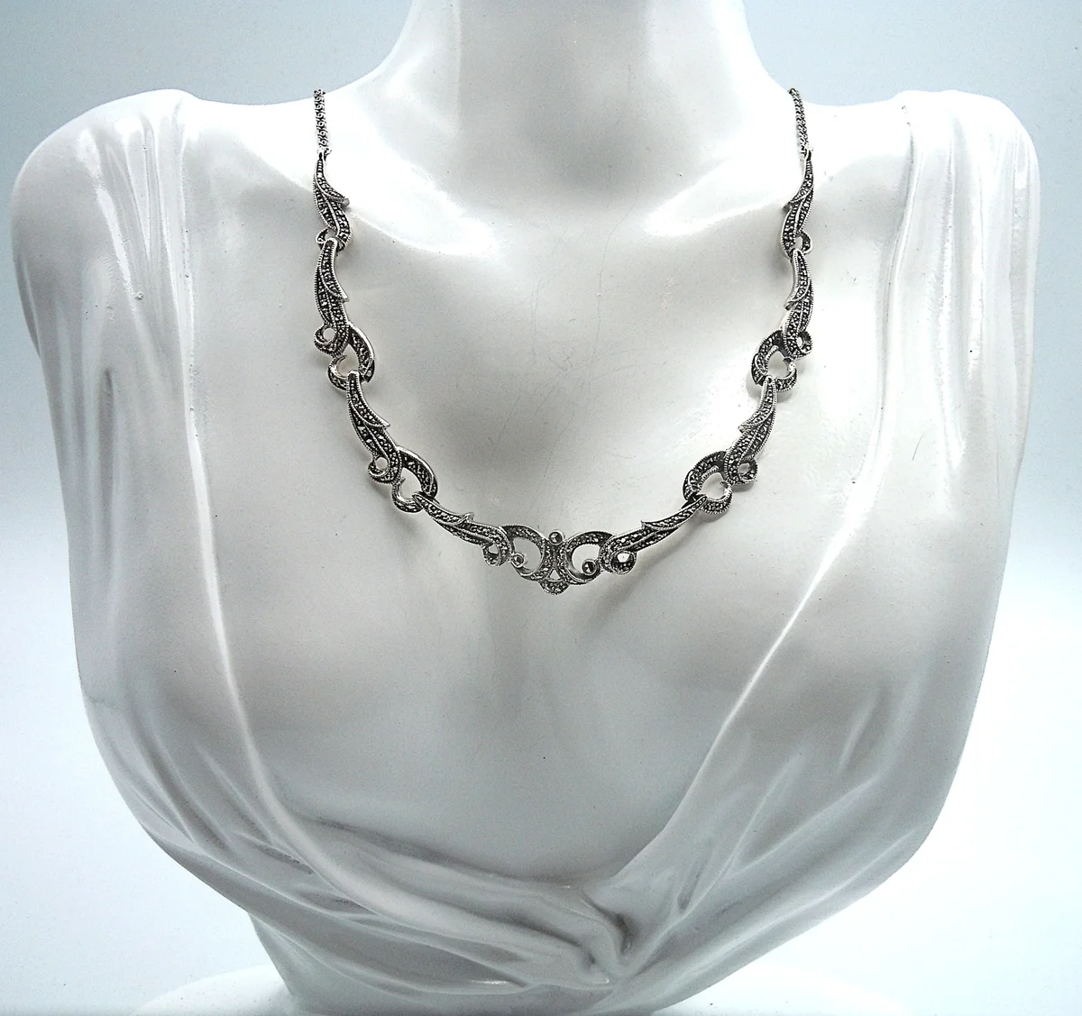 Wunderschönes 925 Silber Jugendstil Collier mit handgefaßten Markasiten