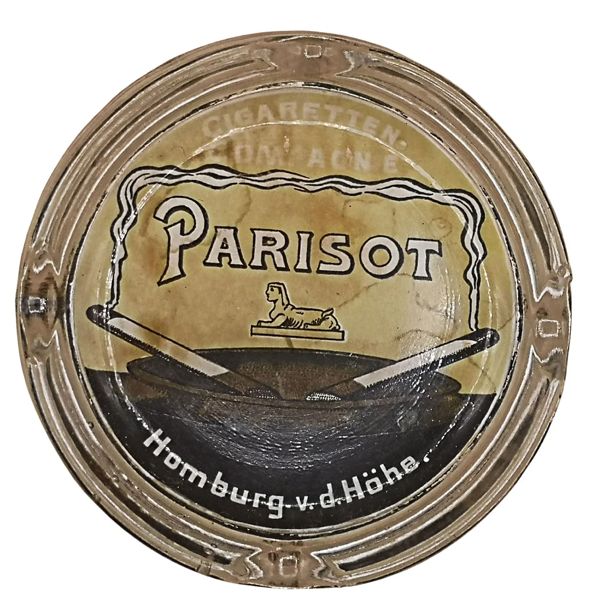 Antiker Parisot-Aschenbecher um 1920 – Original Tabakwerbung aus Homburg v. d. Höhe | Jugendstil / Art Déco