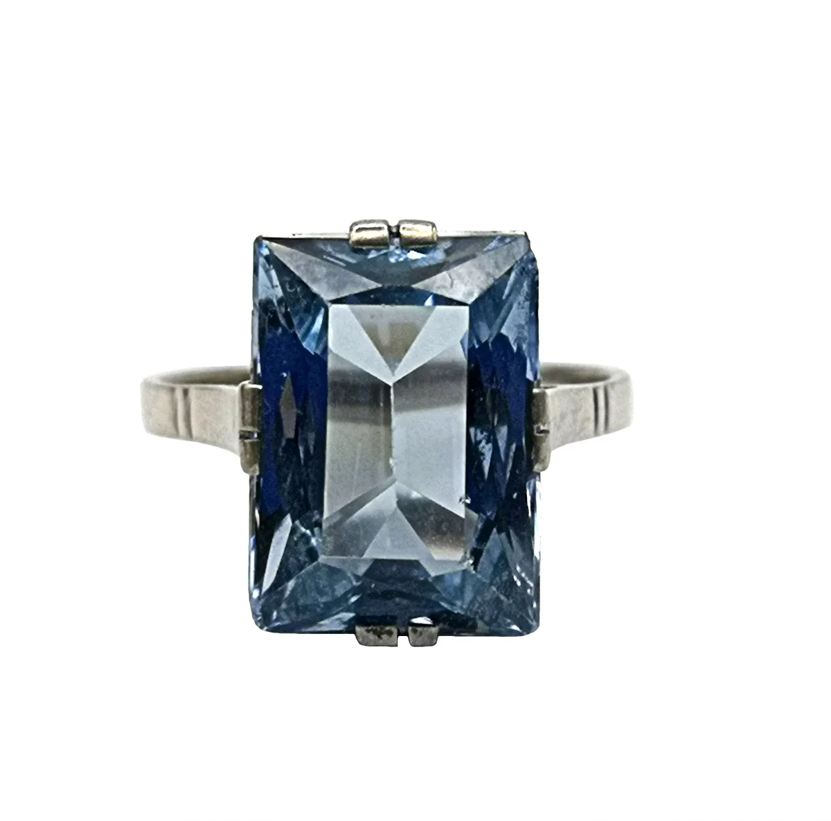 Art Déco Ring mit facettiertem Blautopas – Handgefertigter Silberring 935 aus Pforzheim