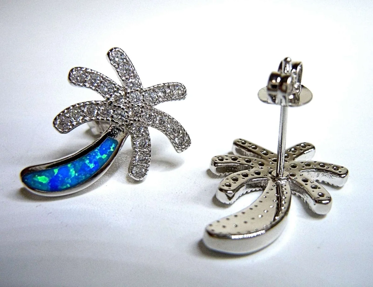 Samira -  Opal Silber Ohrringe caribian palm