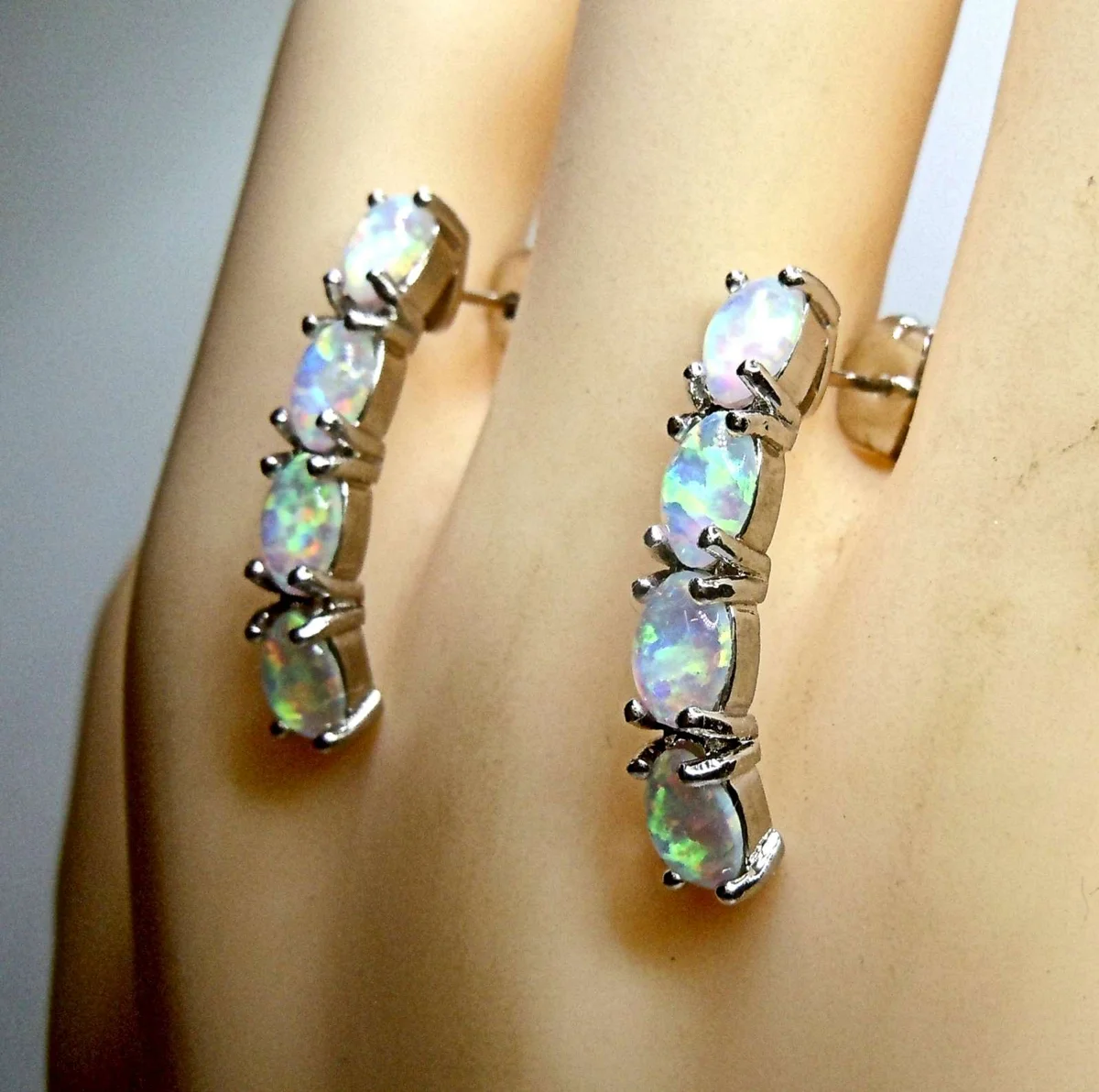 Samira - Sterling 925 Silber Opal Hänge Ohrringe Luna