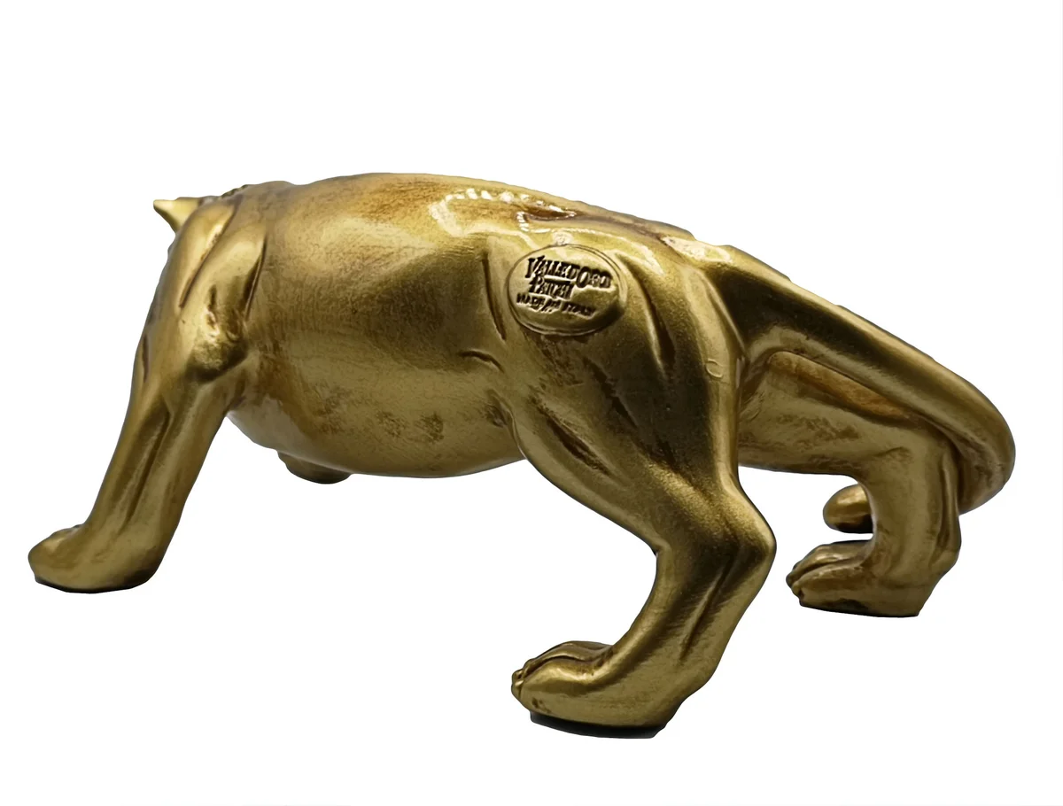 Vergoldeter Keramik Panther Valle d’Oro Patchi – 80er Jahre Boho Chic Dekofigur mit Kristallhalsband