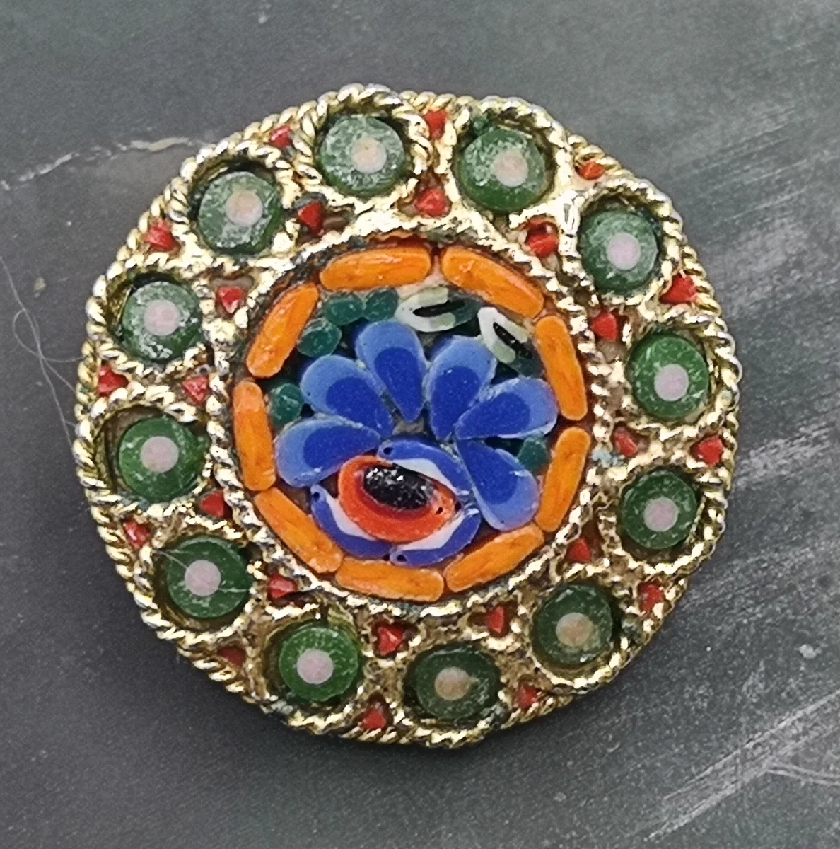 Murano Millefiori Blüten Brosche vergoldet um 1960