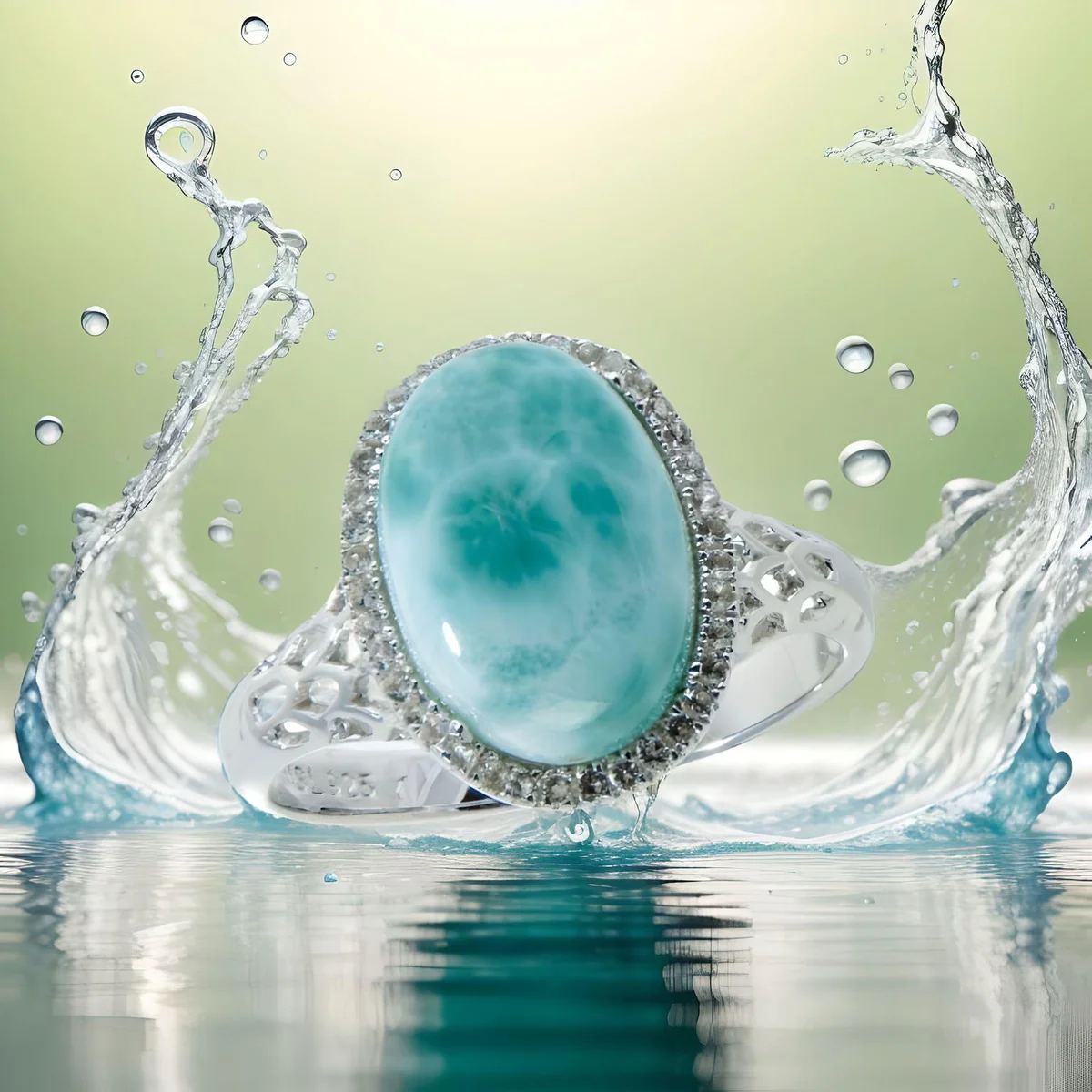 925 Silber Designer Ring mit Larimar und Topasen RG62