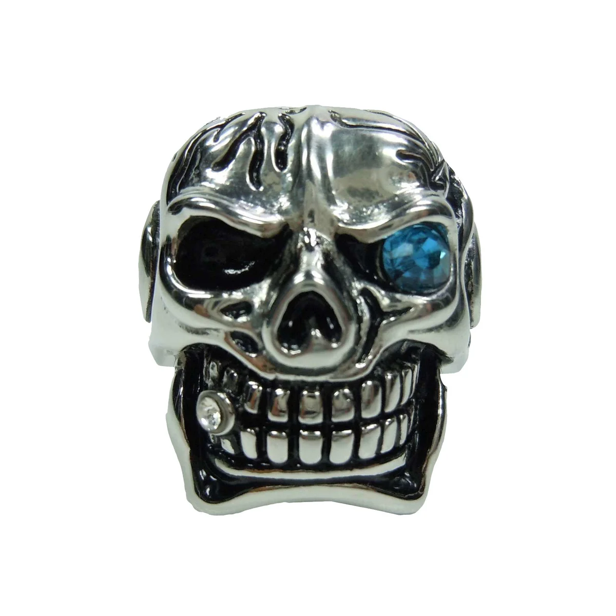 Hammer of Steel - sehr schwerer Totenkopf Deadhead Skull Ring Blue  RG69
