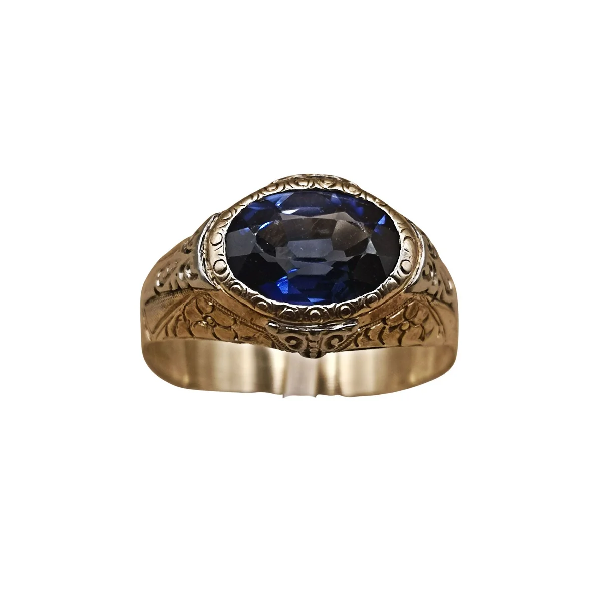 Antiker italienischer Herrenring um 1860 – 750 Gold & Platin mit ca. 3,7 ct Saphir