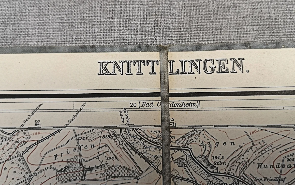 Antike Landkarte Faltkarte auf Leinen - Knittlingen - 1907