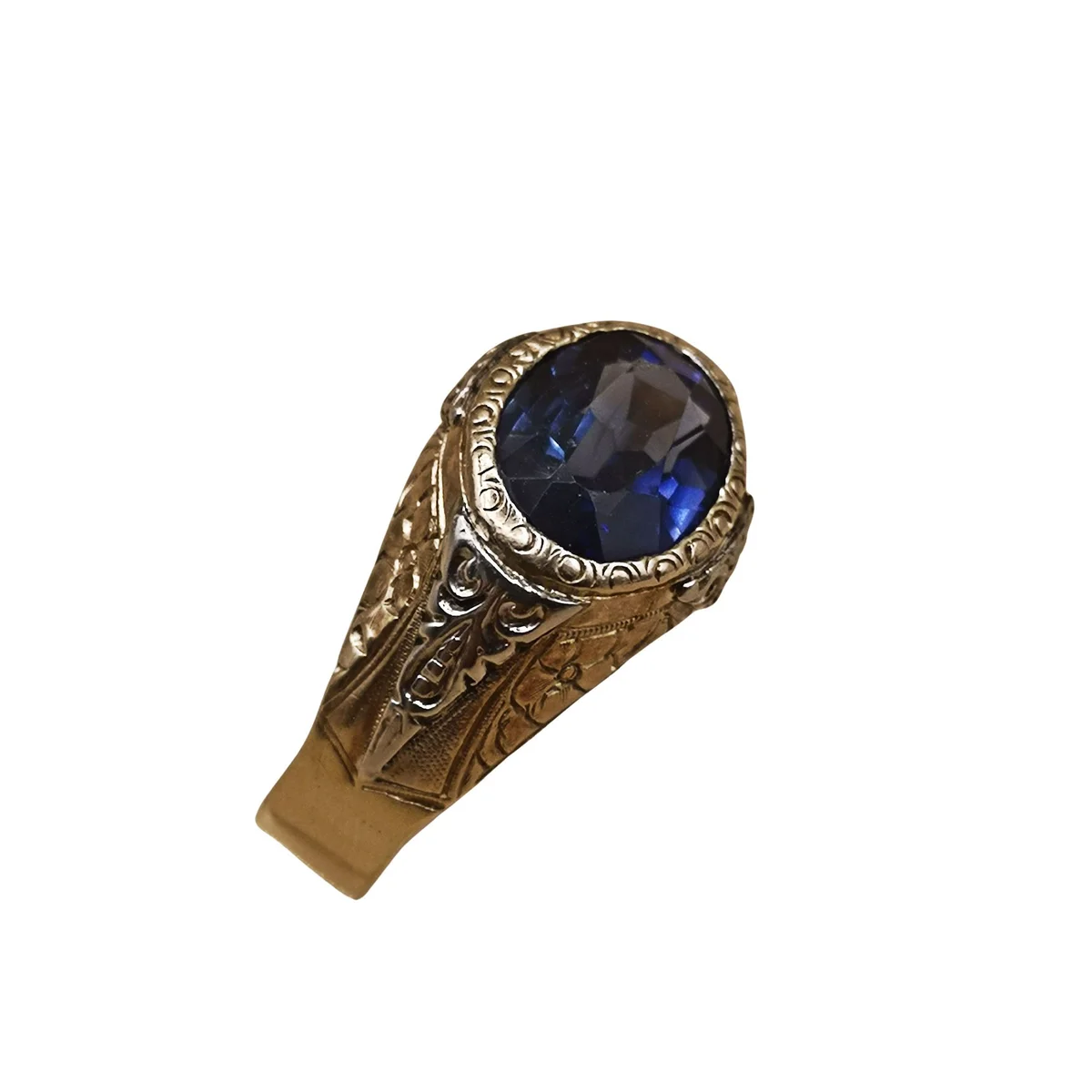 Antiker italienischer Herrenring um 1860 – 750 Gold & Platin mit ca. 3,7 ct Saphir