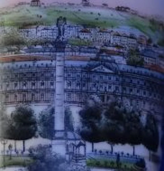 Milchglas Becher Schlossplatz mit Schloss - Stuttgart um 1900