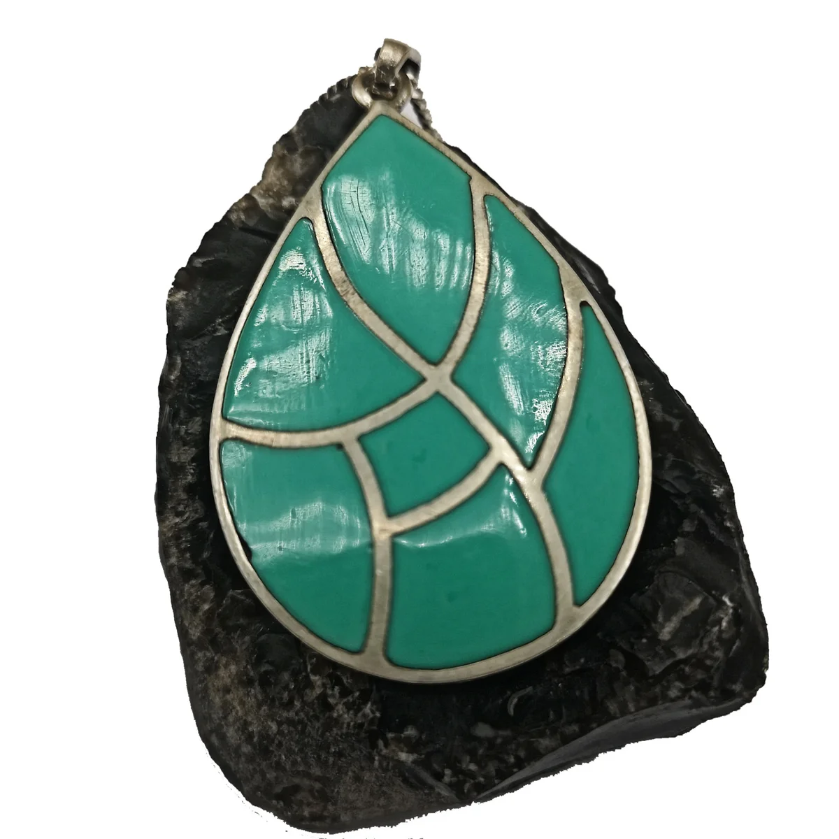 Türkis Anhänger in Tropfenform aus 925 Silber – geometrischer Boho Schmuck mit 70 cm Kette