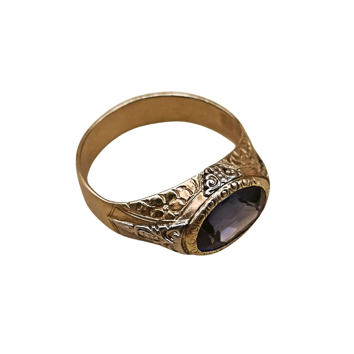 Antiker italienischer Herrenring um 1860 – 750 Gold & Platin mit ca. 3,7 ct Saphir