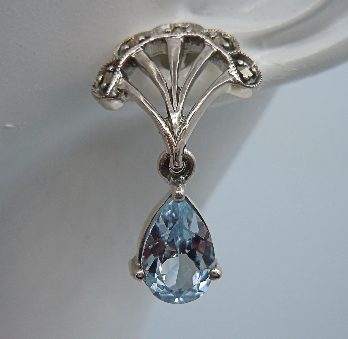 Traumhaft edle Aquamarin Jugendstil Fächer Ohrringe